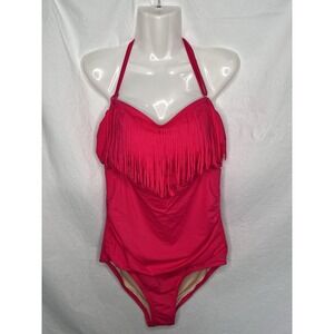 NWOT Swimsuits For All Bathing Suit Womens Sz 16 Hot Pink Fringe Removable Strap